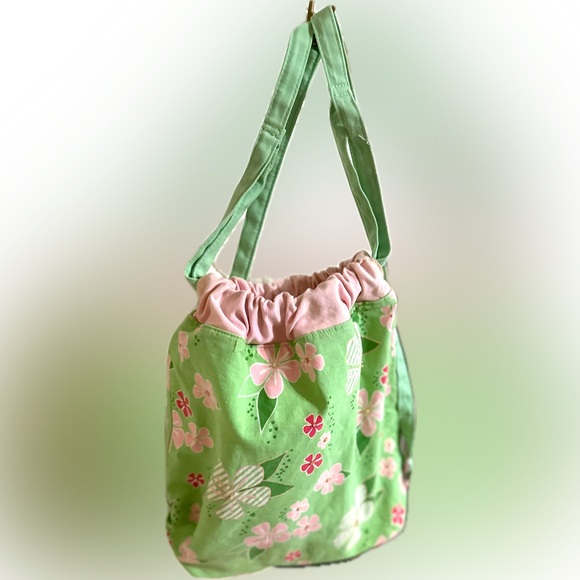 VTG FLORAL PRINT BACKPACK DITTY BAG 100% COTTON OUTTER 100% NYLON INNER SCHOOL - Picture 3 of 8